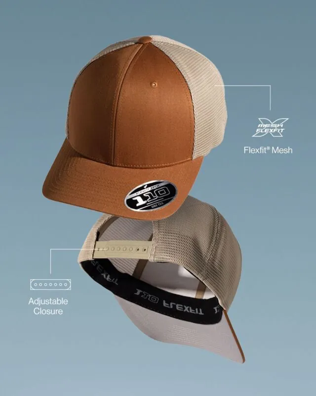 With Flexfit® Mesh and matching plastic snapback with an adjustable closure, the 2-Tone Flexfit 110® is always a perfect fit.

#flexfit #truckerhat #branding #apparelindustry #brandedcaps #designerstyle